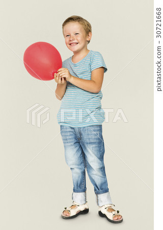 Happiness little boy smiling and holding balloon studio portrait Happiness little boy smiling and holding balloon studio portrait 30721668