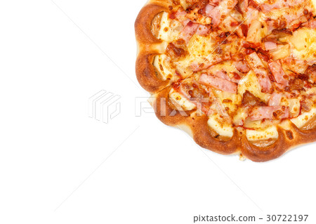 Top view Hawaiian pizza. Studio shot isolated on white 30722197