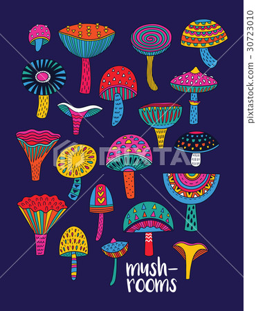 Mushrooms set in hallucinogenic colors Mushrooms set in hallucinogenic colors 30723010