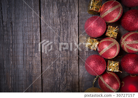 New year balls frame on rustic wooden background New year balls frame on rustic wooden background 30727157