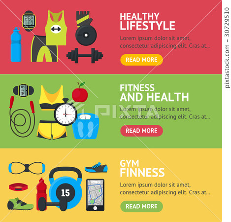 Cartoon Fitness Sport Banner Horizontal Set Cartoon Fitness Sport Banner Horizontal Set 30729510