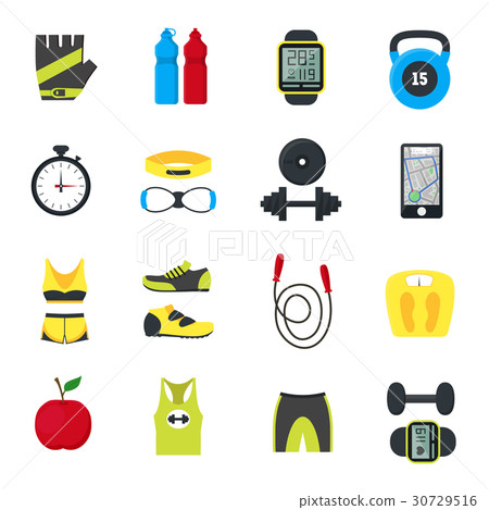 Cartoon Fitness Sport Tools Icons Set. Vector 30729516