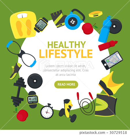 Healthy Lifestyle Tools Round Design Template 30729518