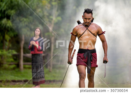 Portrait Ancient warrior man thailand people for b 30730034