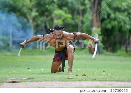 Portrait Ancient warrior man thailand Martial arts Portrait Ancient warrior man thailand Martial arts 30730035