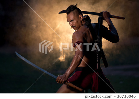Portrait Ancient warrior man thailand people for background, 30730040