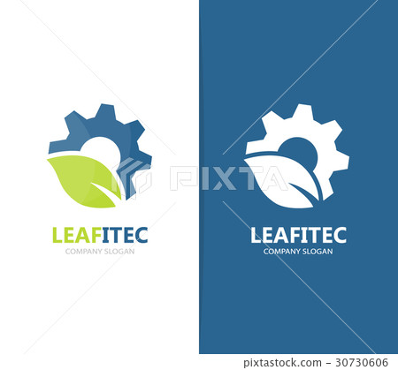 Vector of gear and leaf logo combination. Mechanic 30730606