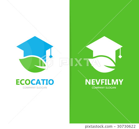 Vector of graduate hat and leaf logo combination 30730622