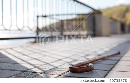 Long wooden tool leaving outdoors 30733878