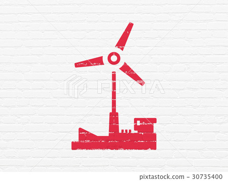 Industry concept: Windmill on wall background Industry concept: Windmill on wall background 30735400
