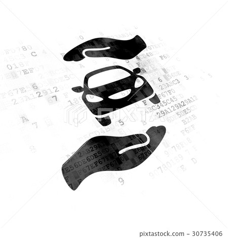 Insurance concept: Car And Palm on Digital Insurance concept: Car And Palm on Digital 30735406