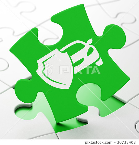 Insurance concept: Car And Shield on puzzle Insurance concept: Car And Shield on puzzle 30735408