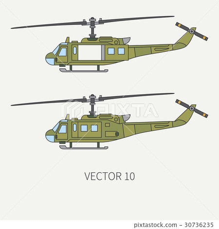 Line flat color vector icon set military turboprop 30736235