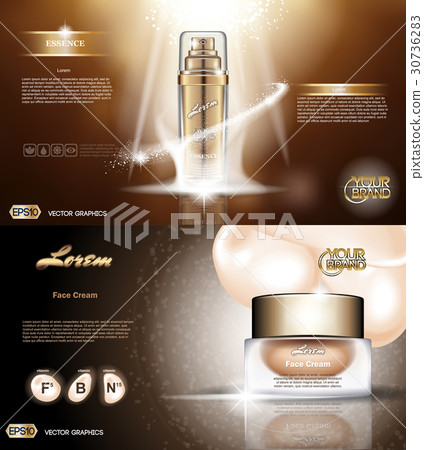 Digital vector golden glass bottle spray essence 30736283