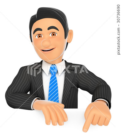 3D Businessman pointing down with finger 30736690