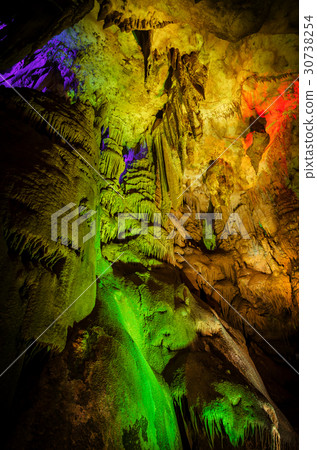 Beautiful illuminated multicolored cave and Beautiful illuminated multicolored cave and 30738254