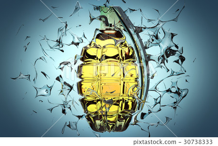 Hand grenade on blue background. Exploding glass Hand grenade on blue background. Exploding glass 30738333