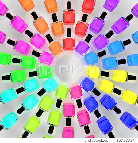 Lacquer nail polish colorful bottles circle on 30738334