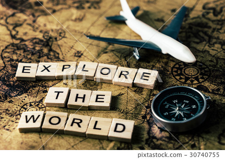 Explore the world on vintage map with compass 30740755