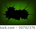Wall Cracked Hole on Dark Green Background  30742376