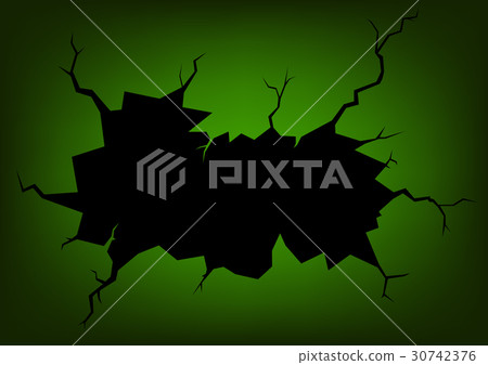 Wall Cracked Hole on Dark Green Background  30742376