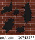 Wall Cracked  Hole Set on Brick Wall - Vector 30742377