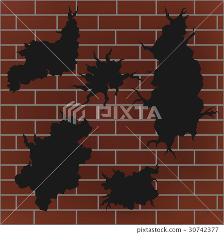 Wall Cracked  Hole Set on Brick Wall - Vector 30742377