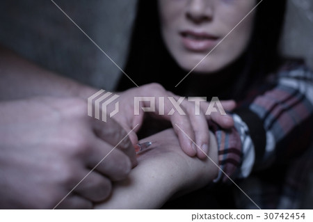 Skilled freaks making drug injection in the dark 30742454