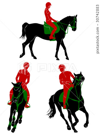Silhouettes of riding during competitions 30742883