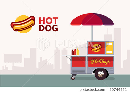 Hot dog street cart. Fast food stand vendor Hot dog street cart. Fast food stand vendor 30744551