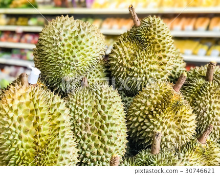 A plie of durians in a supermarket, King of fruit 30746621