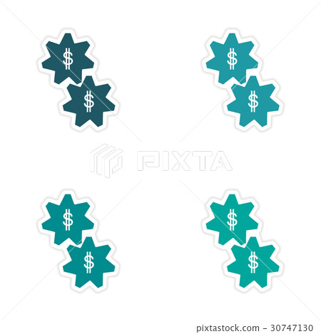 Stylish assembly sticker on paper gears and dollar 30747130