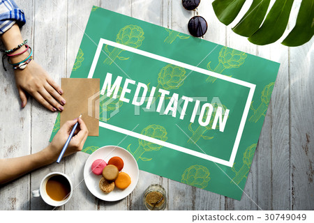 Meditation word on green background 30749049