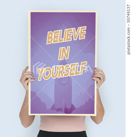 People holding aspiration word quote banner board 30749137