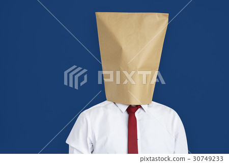 Man Paper Bag Cover Face Ashamed Portrait Concept Man Paper Bag Cover Face Ashamed Portrait Concept 30749233
