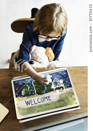 Children painting home winter drawing 30750418