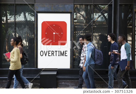 Overtime red analog alarm clock icon 30751326