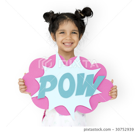 Little GIrl Smiling Happiness Playful Pow Comic Speech Bubble 30752939