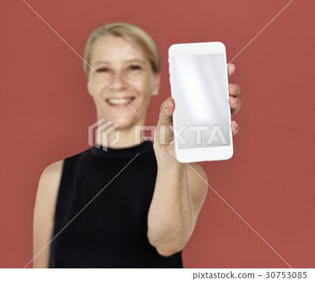 Senior Adult Woman Smiling Happiness Mobile Phone Copy Space Senior Adult Woman Smiling Happiness Mobile Phone Copy Space 30753085