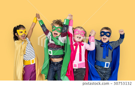 Superhero Kids Friendship Smiling Happiness Playful Togetherness Superhero Kids Friendship Smiling Happiness Playful Togetherness 30753132