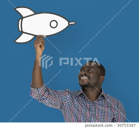 Man Smiling Happiness Paper Craft Arts Rocket Studio Portrait 30753387