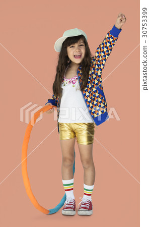 Little Girl Smiling Happiness Hula Hoop Studio Portrait 30753399