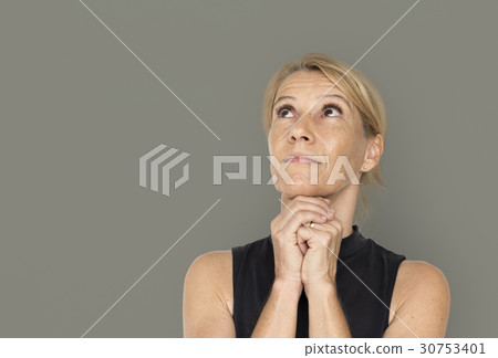 Woman Curious Thinking Dreaming Studio Portrait Woman Curious Thinking Dreaming Studio Portrait 30753401