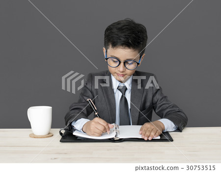 Little Boy Businessman Working Busy Little Boy Businessman Working Busy 30753515