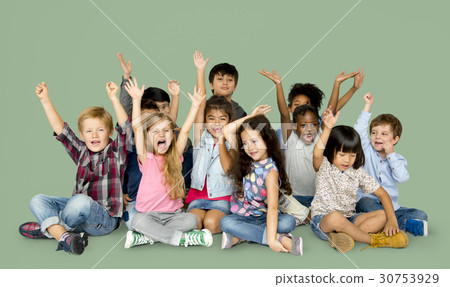 Group of happiness little children sitting on the floor 30753929