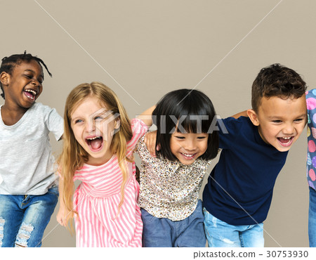 Group of happiness little children huddle together 30753930