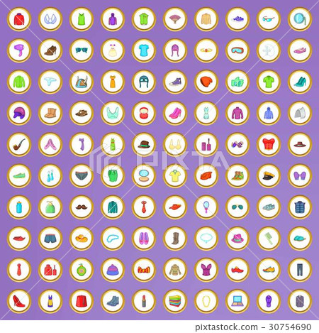 100 accessories icons set in cartoon style 30754690