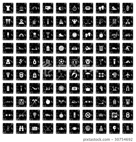 100 active life icons set, grunge style 30754692
