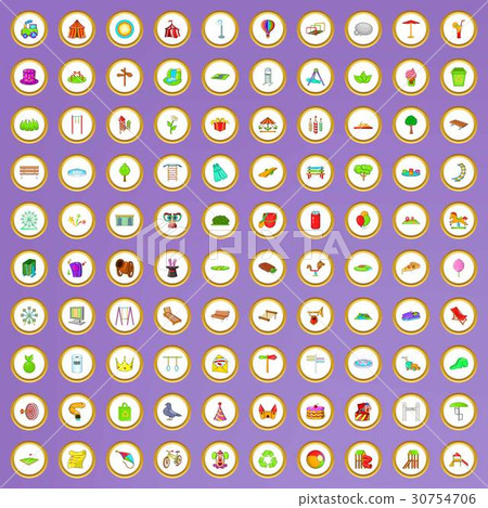 100 amusement park icons set in cartoon style 100 amusement park icons set in cartoon style 30754706