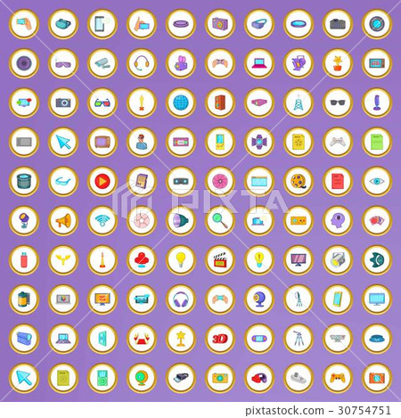 100 camera and film icons set in cartoon style 30754751